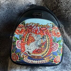 Ed Hardy Dead or Alive Mini Backpack Skull Horse Rhinestone Tattoo Bag NWT